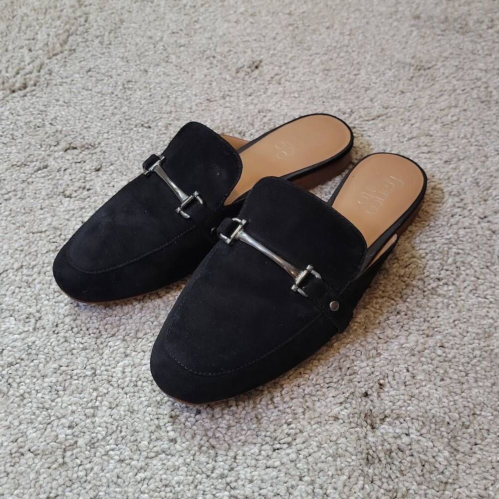 Franco Sarto Dionne Black Suede Slip On Slide Flat Size 7.5